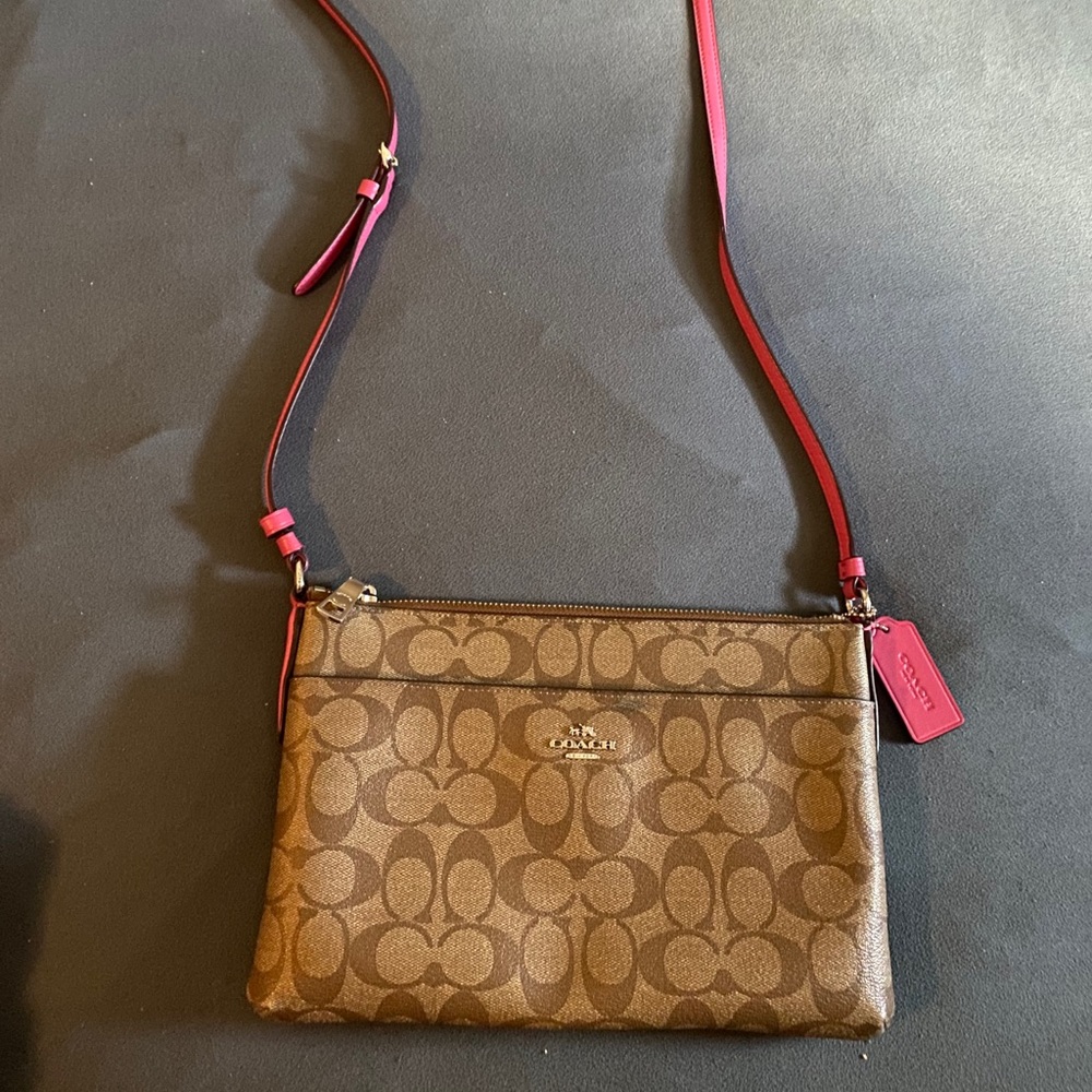 Coach pink and khaki crossbody purse